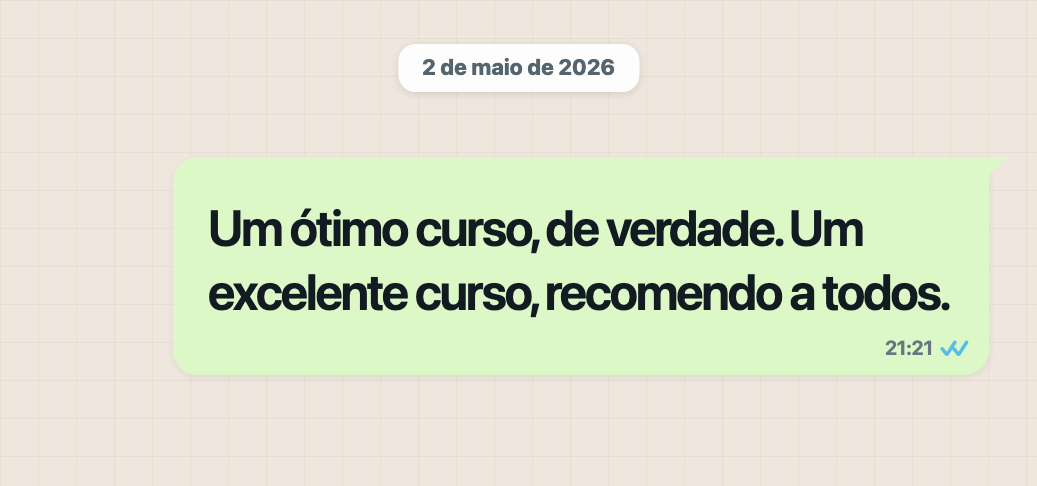 Depoimento no WhatsApp recomendando o curso.
